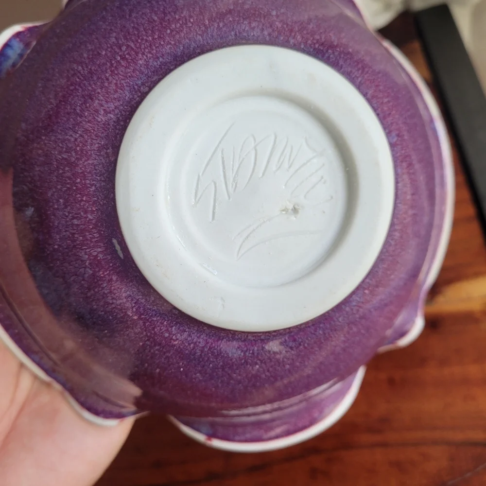 Vintage Ceramic Annapolis Pottery Apple Baker Blue Purple Glazed Dish Rare New